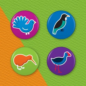 New Zealand Birds 4 Badge Set