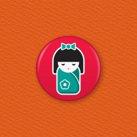 Japanese Doll Button Badge
