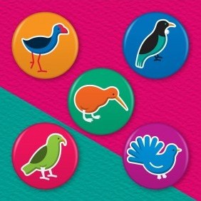 New Zealand Birds 5 Badge Set